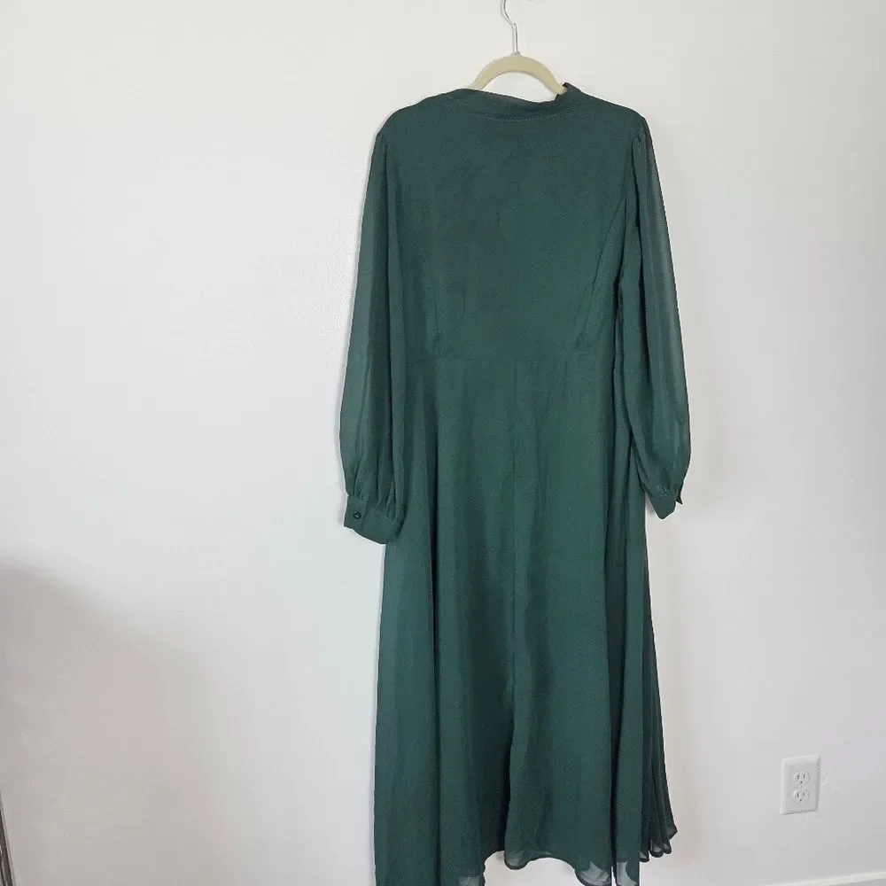 Shein 2XL Emerald Green Maxi Dress Puff Sleeve Bow Tie Formal Cocktail Blacktie